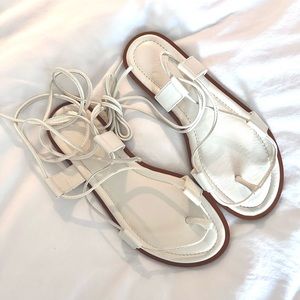 j.crew sorrento ivory leather lace-up gladiator sandal • size 8